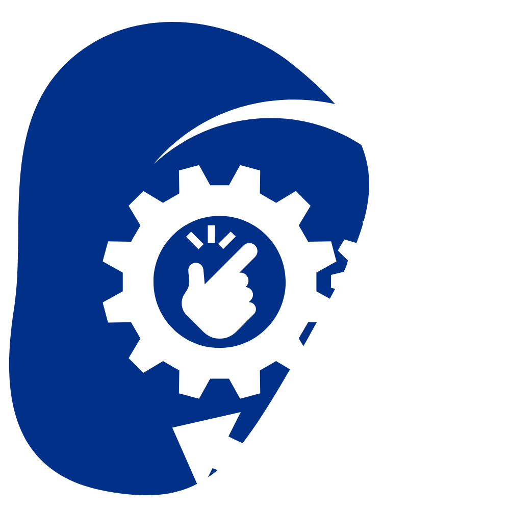 An icon with two gears, one with a hand snapping in the middle of it and arrows going in a circular motion