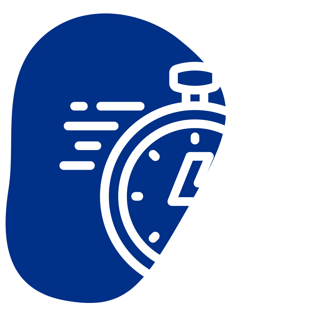 An icon with a stop watch that has a lightning bolt in the middle of it